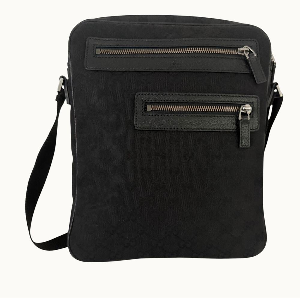 Y2K Gucci Black GG Jacquard Canvas Crossbody Messenger Bag 92551 Made in Italy